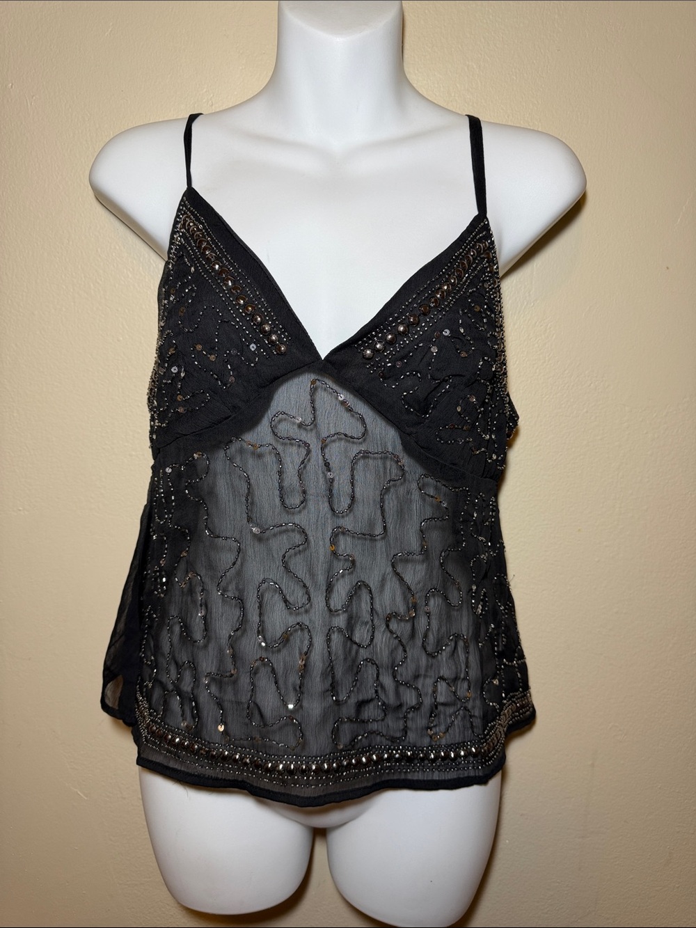 Live 4 Truth Black Beaded Sheer Spaghetti-Strap Cami